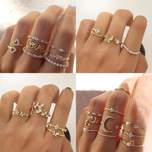 Gold Knuckle Stacking Rings Set for Women, Boho Dainty Sparkle Crystal Rhinestone Moon Star Rings Sets, Vintage Joint Rings Pack Jewelry Gift for ...