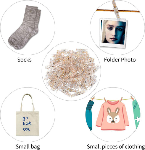 100 Pieces Clear Plastic Utility Paper Clip, Photo Paper Peg Pin, Clothes Line Clips, Craft Clips, 3.5 x 0.5cm x 0.7cm (Gold Glittered)...