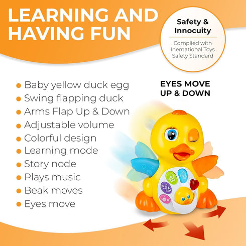 Baby Musical Duck Toy, Dancing Walking Yellow Duck - Interactive Action Learning Educational Flapping Light up Dancing Duck with Music...