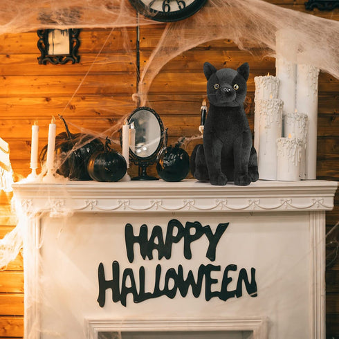 13 Inch Black Cat Stuffed Animal Realistic Black Cat Plush Toy Soft Kitten Stuffed Animal Black Cat Plushie for Home Decor Animal Collection PET P...