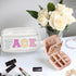 Clear Preppy Patch Makeup Bag Cosmetic Pouch with Glitter Bling Letters for Women Teen Girls Sister, Make Up Travel Stuff Organizer Cute Stylish T...