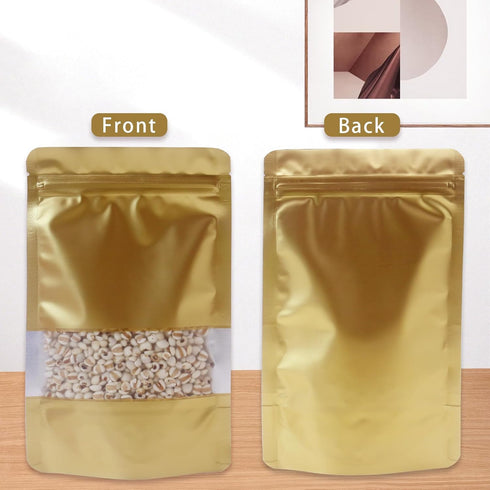 50 pcs Brown Smell Proof Bags 3.9x5.9 In Resealable Stand Up Food Storage Bags with Window Matte Foil Sealable Bags Pouches for Candy Coffee Sampl...