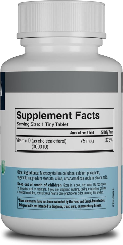 FREEDA Vitamin D3 3000 IU – High-Potency Vitamin D for Bone Strength & Immune Support – Easy-to-Swallow Tablets – 250 Tiny Tablets...