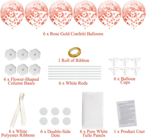 6 Pack Tutu Tulle Balloon Centerpieces Set with Rose Gold Confetti Balloons for Women Girl Birthday Wedding Engagement Bridal Shower Bachelorette ...