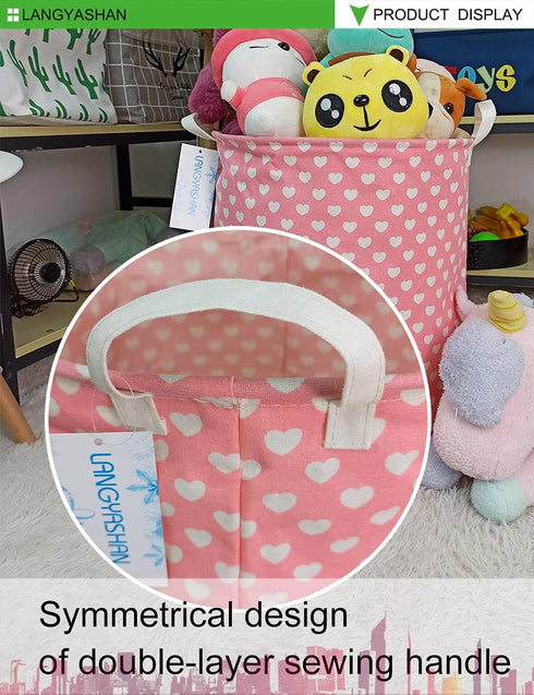 LANGYASHAN Laundry Basket Canvas Fabric Collapsible Organizer Basket for Storage Bin Toy Bins Gift Baskets Bedroom Clothes Children Nursery Hamper...