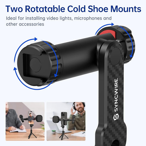 SYNCWIRE Tripod Phone Mount, Universal Smartphone Mount Adapter with 2 Cold Shoe and 1/4" Screw, 360° Rotates and 180° Tilts Adjustable Cell Phone...