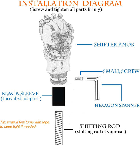 Skull Manual Car Knob Shifter, Auto Gear Shift Handle Magic Skeleton Stick Style Fit Most MT Transmissions, Black...