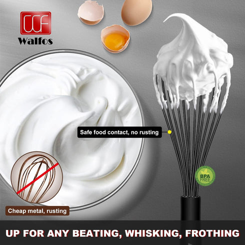 Walfos Silicone Whisk,Stainless Steel Wire Whisk Set of 3 -Heat Resistant 480°F Kitchen Whisks for Non-stick Cookware,Balloon Egg Beater Perfect f...