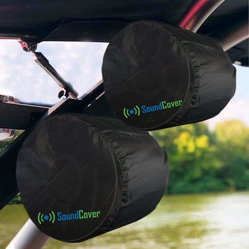 Two Medium Marine Speaker Covers - 6.5" Round & 6X9 Oval Wakeboard Tower Pod - Cover Size: H 9.5" X W 9.5" X D 11.25" - Fits Boss Audio, MCM Custo...