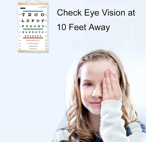 Eye Chart, Snellen Eye Chart for Eye Exams 10 Feet with Wood Frame 8x15 Inches, Canvas Low Vision Eye Test Wall Chart with Color Bars for Color Vi...