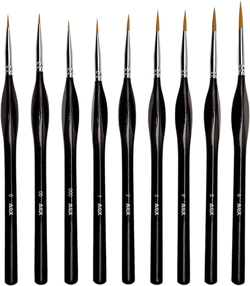 AIEX 9 Pieces Fine Detail Paint Brush Miniature Mini Paints Brush Set for Acrylic, Watercolor, Oil, Face, Nail, Scale Model Painting, Line Drawing...