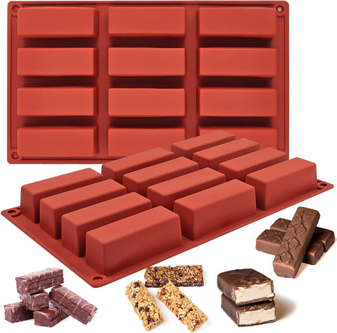 JOERSH 2pcs Granola Bar Mold, Rectangle Silicone Candy Molds for Baking Energy Bars Chocolate Bar Mold/Protein bars/Ganache/Brownie/Cheesecake/Cor...