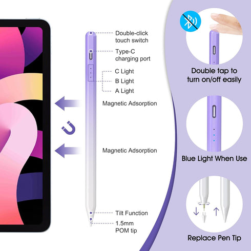 Stylus Pen for iPad,Palm Rejection Tilt Sensitivity Fast Charging Pencil Only Work for 2018 Or Later iPad 10/9/8/7/6th Gen,Pro 12.9&11",Mini 6/5,A...