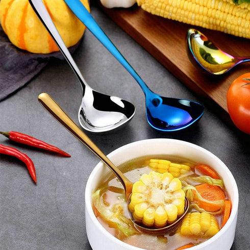 GuDoQi Soup Ladle, 3 Pack Durable 304 Stainless Steel with Polished Titanium Plated Big Volume Soup Spoon, Kitchen Gadget Utensil,8 Inch, Gold...