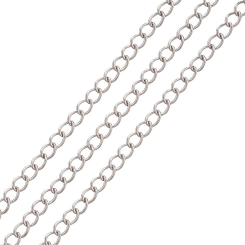 Pandahall 82 Feet/25M Soldered 304 Stainless Steel Curb Chains 4x3x0.6mm Stainless Steel Color Plated for Jewelry Making...