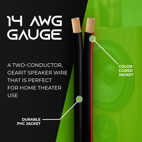 14AWG Speaker Wire, GearIT Pro Series 14 Gauge Speaker Wire Cable (20 Feet / 6.09 Meters) Great Use for Home Theater Speakers and Car Speakers, Bl...