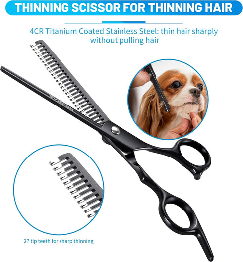 Dog Grooming Kit, 5-in-1 Titanium-plated Stainless Steel Dog Grooming Scissors, Dog Scissors for Grooming with Safety Round Tip, Grooming Scissors...