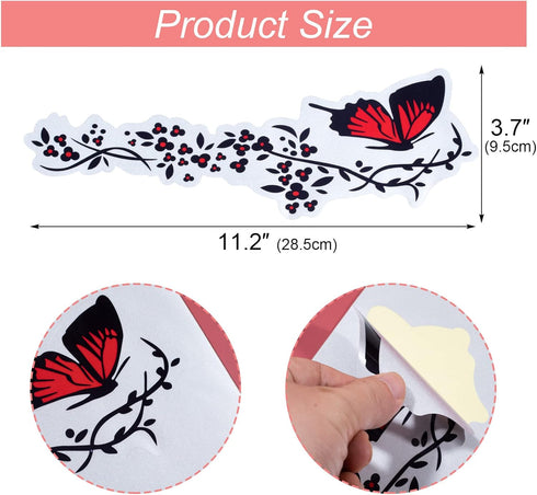 OIIKI Butterfly Flower Car Stickers, 2 Sets - Vinyl Side & Bumper Decals, Universal Scratch Resistant - Red & Black (4 Pcs)...