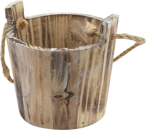MY MIRONEY 5.31" x 4.65" Wooden Bucket Wood Vintage Style Barrel Planter Garden Plant Pots with Rope Twine for Plants,Herbs,Veggies...