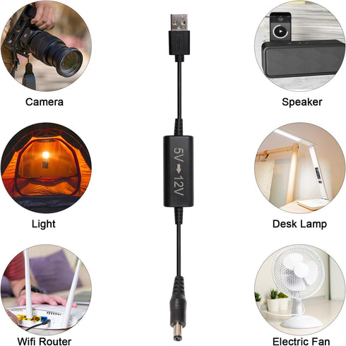 5V to 12V Step Up DC Converter,5V USB to 12V DC Step Up Cable - 5FT 1.2A Boost Voltage Transformer Power DC 5.5 * 2.1MM Converter,Compatible with ...