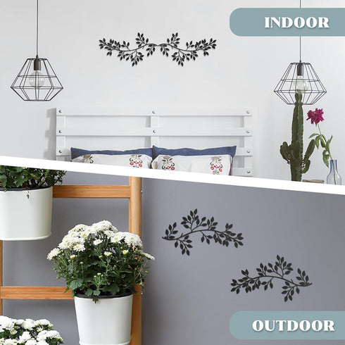 Hotop 2 Pieces Metal Tree Leaf Wall Decor Vine Olive Branch Leaf Wall Art Wrought Iron Scroll Sculptures Above the Bed, Living Room, Outdoor Decor...