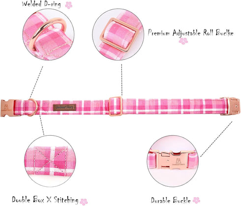 Lionheart glory Valentine's Day Collar, Pink Plaid Dog Collar for Medium Cute Dog Collars Spring Female Pet Gift Adjustable Heavy-Duty Dog Collar ...