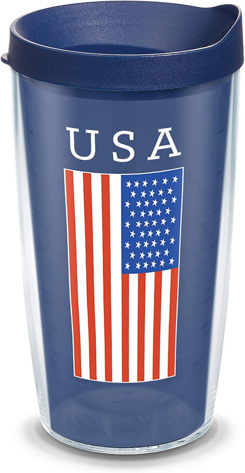 Tervis Americana USA Flag Made in USA Double Walled Insulated Tumbler Travel Cup Keeps Drinks Cold & Hot, 16oz, Classic...