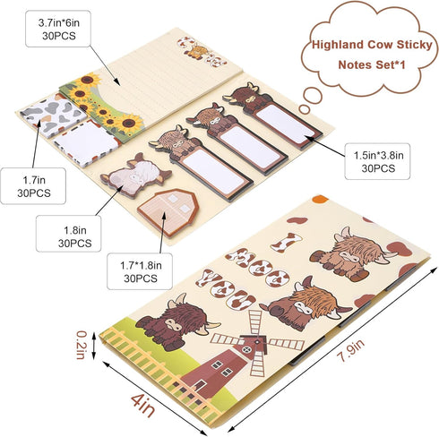 240 Sheets Highland Cow Sticky Notes Set 8 Designs Notepads Cute Animal Post Reminder Memo Pads for Annotating Books Office School Study Supplies...