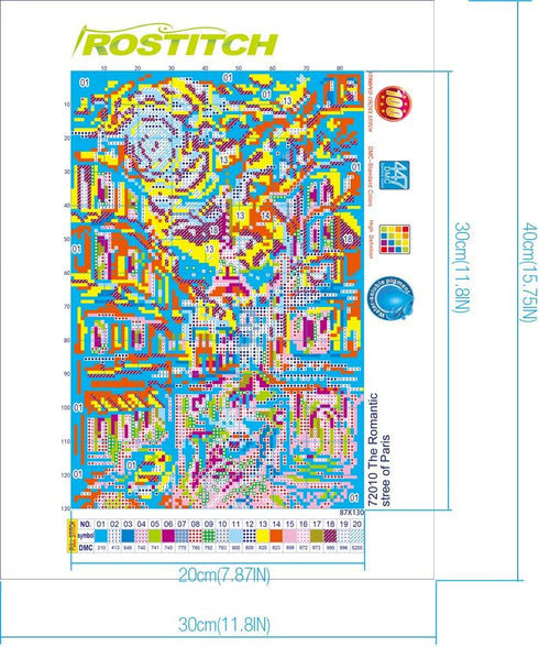 ROSTITCH - The Romantic Stree of Paris Cross Stitch Kits for Beginners Adults 11CT Pre-Printed Aida Cross-Stitch,Needlecrafts Embroidery Kits Arts...