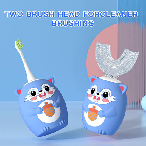Kids Electric U Shaped Toothbrush, Childrens Toothbrush with 6 Soft Brush Heads Automatic Sonic Toothbrush Rechargeable with 6 Cleaning Modes - (A...