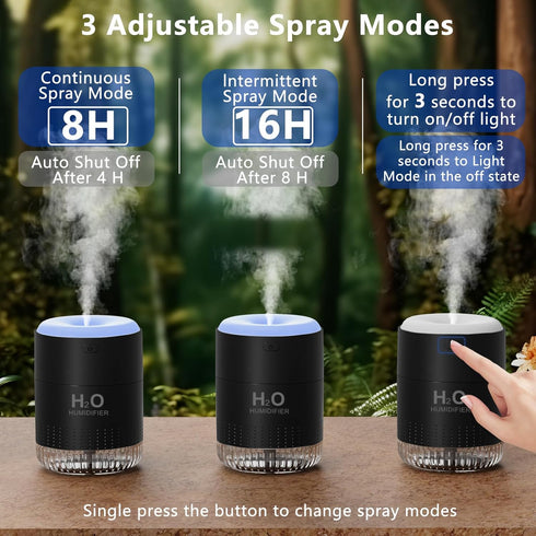 SZO Colorful Mini Humidifier, USB Rechargeable Humidifier, 4 Modes Super Quiet, Humidifiers For Bedroom,Suitable For Travel Office Family-Black...