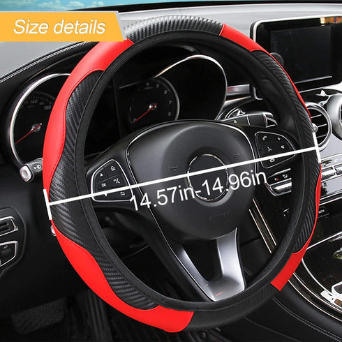 Car Steering Wheel Cover, Microfiber PU Leather Elastic Carbon Fiber Auto Steering Wheel Protector, 15 Inch Breathable Anti-Slip for Women Men, Ca...