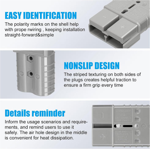 1 Set 350 Amp 600 Volt 2/0 AWG Battery Power Connector (2/0AWG Contact?Gray Housing) (Gray)...