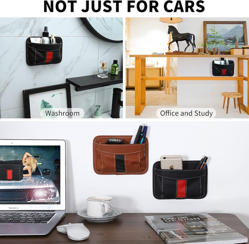 Accmor Car Side Pocket Organizer, Car Seat Pockets PU Leather Tray Pouch, Car Seat Storage Gap Filler, Phone Key Sunglasses Holder for Car Door Wi...