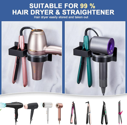 Hair Straightener Holder Wall, Black Blow Dryer Holder Wall Mounted Stainless Steel Hairdryer Holder for Bathroom, Hair Tools Organizer & Storage ...