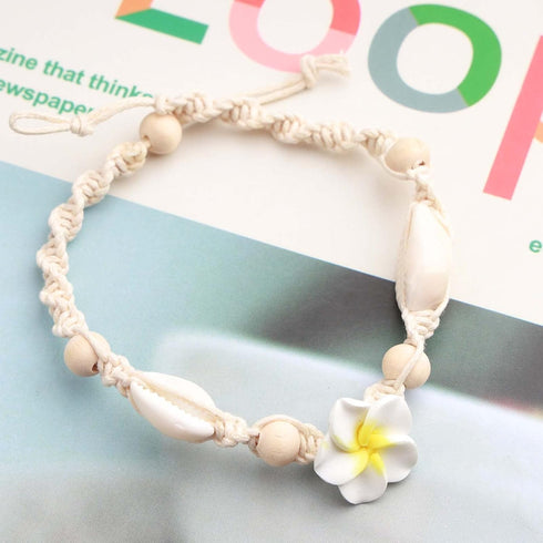 Boho Natural Shell Anklet Bracelets Flower Ankle Chain Hawaiian Cowrie Shell Braided Anklet Bracelet Beach Woven Rope Foot Chain Jewelry for Women...
