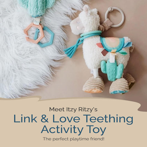 Itzy Ritzy Link & Love Toy for Stroller or Car Seat; Features Textured Ribbons, Crinkle Sounds, Clinking Rings & Silicone Teether; Designed For Ag...