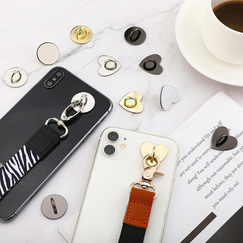 Flutesan 12 Pcs Phone Charm Hook Phone Charms Adhesive Metal Finger Grip Cell Finger Ring Loop Stand for DIY Hanging Round and Heart Holder Cute K...