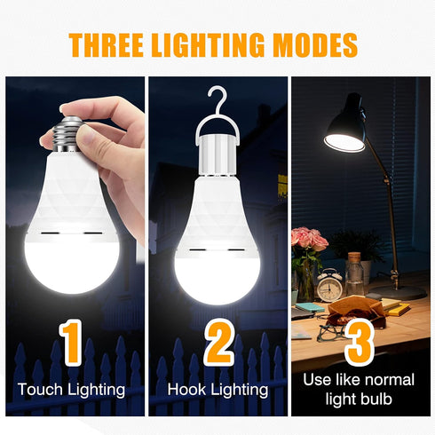 A19 Rechargeable Light Bulbs, 12W Emergency Light Bulbs for Power Failure, 1200mAh Battery Light Bulb, E26/E27 5000K Daylight LED Light Bulb for H...