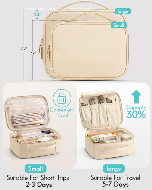 Vlando Travel Makeup Bag, Large Capacity Cosmetic Bag for Women PU Leather Makeup Case Organizer Portable Make up Bag with Dividers and Handle for...