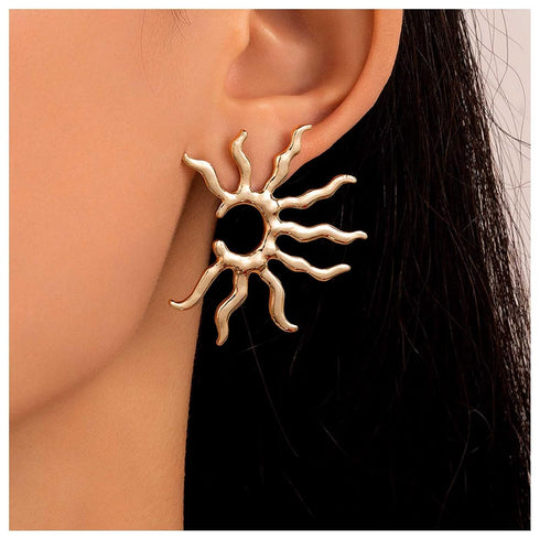 Punk Exaggerated Sun Earrings Sunburst Stud Earrings Large Sunshine Stud Earrings Gold Hollow Sun Earrings Jewelry for Women and Girls...