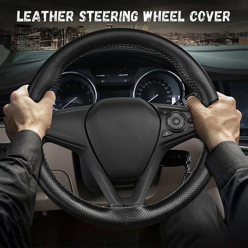 Micro Fiber Leather Steering Wheel Cover, DIY Sewing with Needle & Thread, Breathable Anti-Slip Car Steering Wheel Protector, Universal 15 Inch Au...