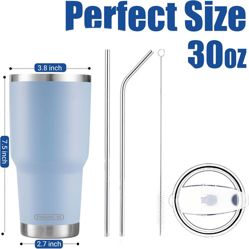D·S 30oz Blue Tumbler Stainless Steel Double Wall Vacuum Insulated Mug with Straw and Lid, Cleaning Brush for Cold and Hot Beverages...