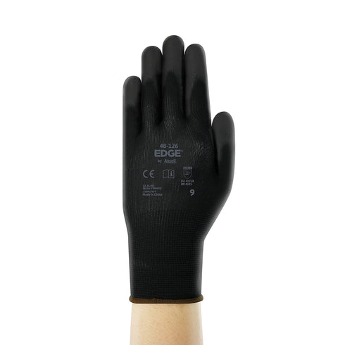 EDGE 48-126 Abrasion-Resistant Industrial Seamless Gloves w/Knitted Liner for Auto, Machinery, Electronics - Large, Black (12 Pairs)...