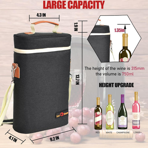 Wine Carrier Tote, Insulated Leakproof Wine Cooler Bag, Wine Travel Bag Tote for Picnic BYOB Restaurant Beach, Padded Portable Wine Bottle Carrier...
