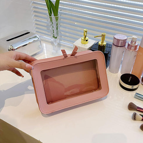 Clear and Waterproof Makeup Bag Portable Travel Cosmetic Case Organizer for Women Toiletry Pouch with Transparent Vinyl Windows & Zippers (Pink).....