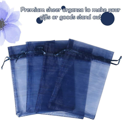 HRX Package 100pcs Organza Gift Bags Navy Blue, 4 x 6 inch Mesh Jewelry Pouches Drawstring Party Favor Bags for Small Sample Christmas Candy...