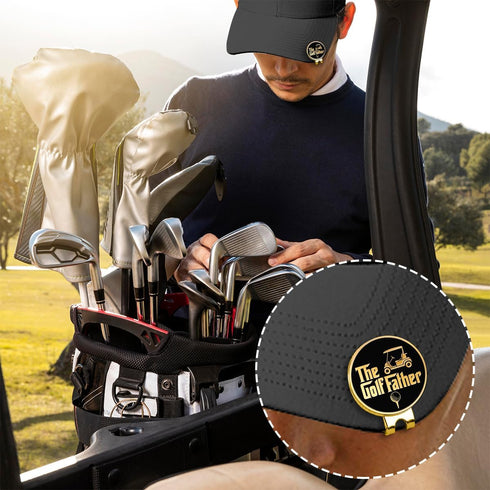 The Golf Father Black Gold Golf Ball Marker with Magnetic Hat Clip, Funny Golf Accessories and Golf Gifts for Men Dad Grandpa, Birthday for Golf F...