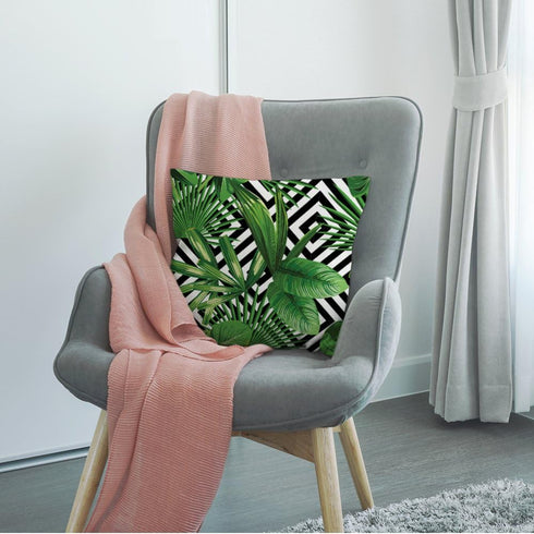 HGOD DESIGNS Palm Pillow Case, Summer Exotic Jungle Plant Tropical Palm Leaves on The Geometric Cotton Linen Cushion Cover Square Standard Home De...