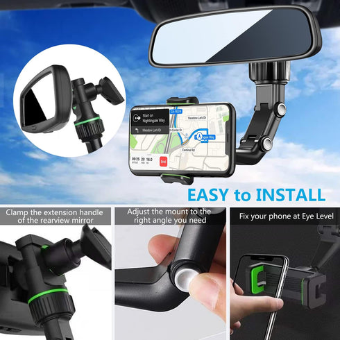 PKYAA Rearview Mirror Phone Mount Holder for Car, 360° Rotating , Multifunctional Mount Phone and GPS Holder Universal Car Phone Holder for All Sm...